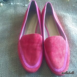 VGUC TALBOTS Red Suede Loafers w/ Pink  Sz 8.5